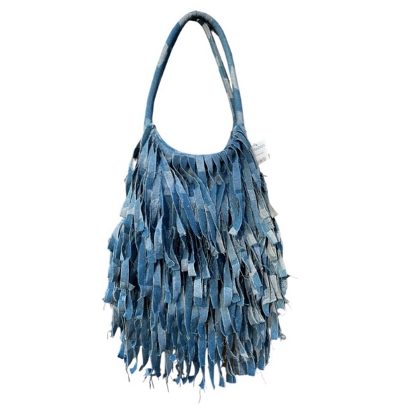 Skymallboutique Handbags - NWT! Denim Boho Patchwork Fringe Soft Hand Shoulder Bag